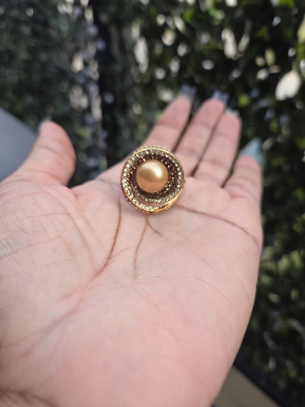 Gold-Tone Round Statement Ring - Elegant Women’s Fashion Jewelry